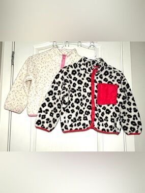 Old Navy Girls Sherpa Jacket Lot Sz 8 Leopard & Birthday Cupcake Print Cozy Core